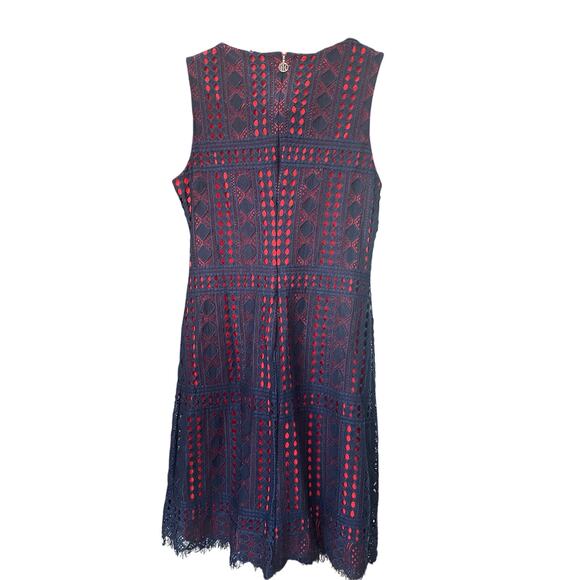 TOMMY HILFIGER Red Dress – Navy Crochet Overlay – Size 10 – EUC – Classic Fit - Picture 6 of 7